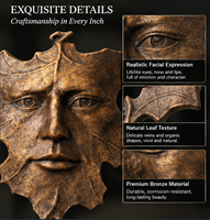 Sculpture murale abstraite en bronze coulé BSA, visage de l'Homme Vert, feuille, statue de visage humain pour décoration murale extérieure