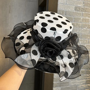 Sombrero de <span class=keywords><strong>Sol</strong></span> de Verano Estilo Británico, Elegante Sombrero de Organza para Mujer, Protección Solar, Ala Ancha, Diseño de Puntos - Product Image 2