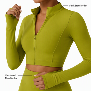 Conjunto de Yoga de Tres Piezas para Mujer, Color Verde Oliva Premium, Chaqueta con Cierre y Manga Larga, Sujetador Deportivo, Leggings de Cintura Alta con Estampado Frontal de Secado Rápido - Product Image 3