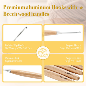 Knitting Tools 11-pieces Different Sizes Needlework Solid Wood Handle Metal <b>Hook</b> <b>Crochet</b> <b>Hook</b> - Product Image 3