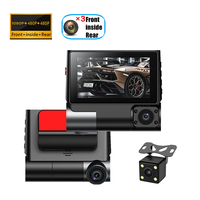 Dashcam Full HD 1080P à trois canaux avec triple objectif Time Lapse 24 H avant + intérieur + arrière Écran IPS 3 pouces