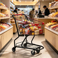 Chariot de courses commercial en métal avec poignée rouge pour supermarché et magasin de détail