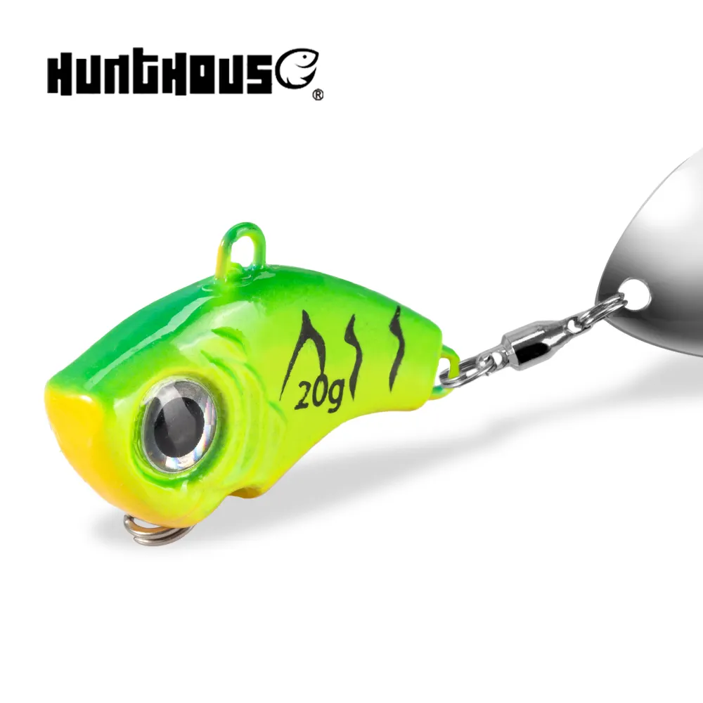 Hunthouse Fishing Lures Wobble Vibration Bait Treble Hook Artificial Rotating Metal Vib Hard Bait Spinner Spoon Lure