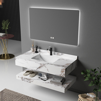 Set kamar mandi cermin mandi LED dapat diatur lapisan ganda Modern mewah batu batu papan tulis set kamar mandi lemari wastafel lampu pintar