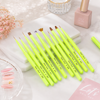 Ensemble de 12 pinceaux professionnels personnalisables pour nail art, qualité salon, manche vert néon, poils non-chuteurs