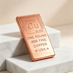 Lingote de Cobre Marcado con la Estrella de Estados Unidos, de Una Libra, 999 Puro, Grabado con la Tabla Periódica - Product Image 3