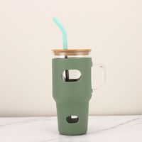 Gobelet isotherme en verre de 32 oz pour café glacé avec paille, manchon en cuir, grande capacité, tasse de voyage pour voiture avec poignée