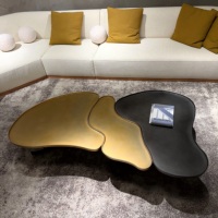 Ensemble de tables basses modernes imbriquées avec finition en métal doré et noir, table bicolore pour la maison, le salon