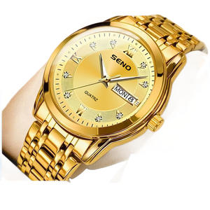 Reloj de Cuarzo para Hombre, Correa de Acero Inoxidable Dorada, Resistente al Agua 3BAR, Esfera Analógica, Botón de Presión, Cierre Oculto de 22CM, Estilo Ejecutivo - Product Image 4