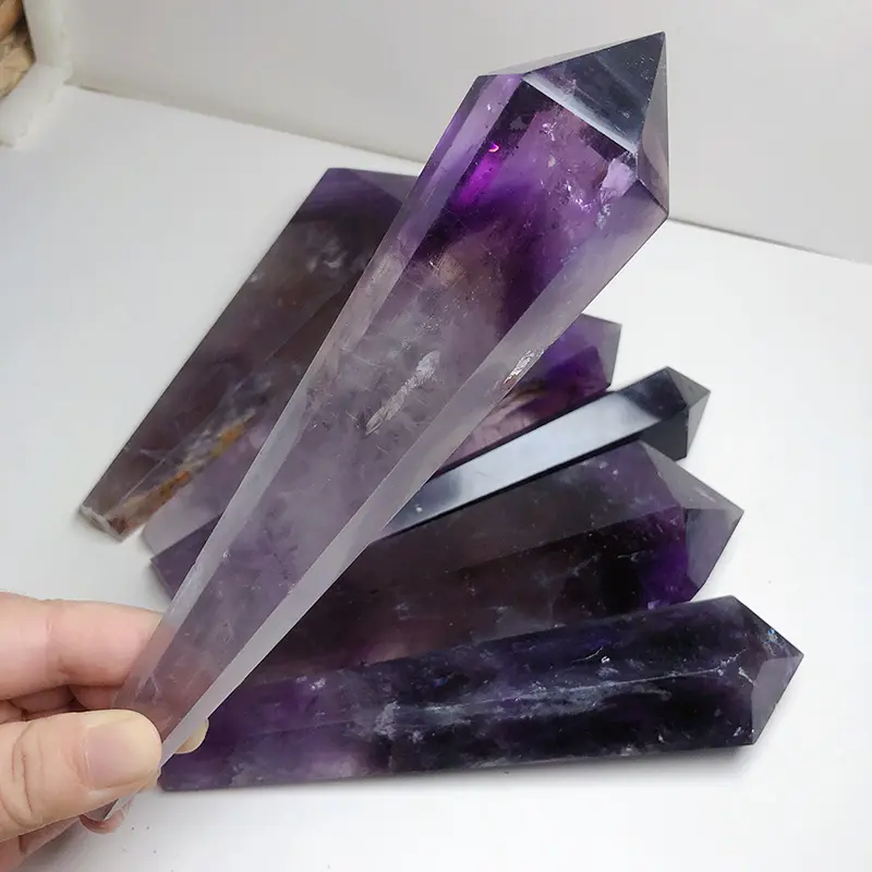 Atacado Natural Crystal Point Cura Gemstone Ametista Longa Wand Para Decoração