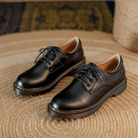 Chaussures Oxford en cuir pleine fleur pour femmes, style universitaire, à lacets, talon carré, semelle épaisse, style britannique