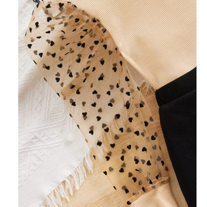 Vêtements populaires pour filles, t-shirt en coton rayé à manches bouffantes en maille avec imprimé cœur, jupe à nœud devant, ensemble 2 pièces pour filles et enfants - Product Image 5