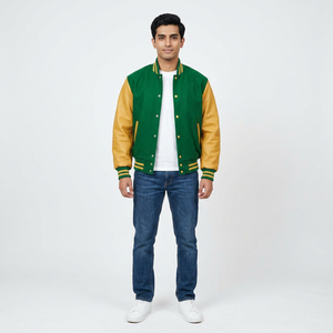 <b>Men's</b> <b>Baseball</b> Varsity <b>Jacket</b> Stand Breathable High Quality Custom Design Wholesale Bomber Letterman Green College <b>Baseball</b> - Product Image 1