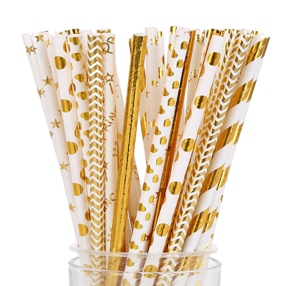 Bronzing Paper Straws Disposable Environmentally Friendly Kraft Paper Custom Party Decoration Biodegradable 25 Straws
