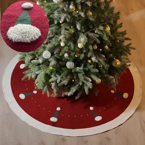 Nieuwe Mode Custom 48 ''Gebreide Kerstboom Onderkant Schort Rood Groen 3d Terry Kerstboom Rok