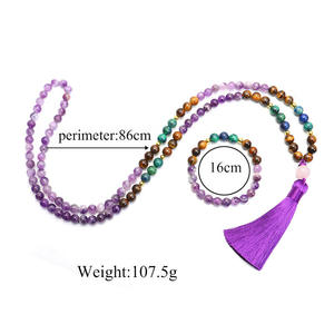 Collana Mala con 108 perle, occhio <span class=keywords><strong>di</strong></span> tigre, crisocolla, ametista, per la <span class=keywords><strong>guarigione</strong></span>, la calma e la meditazione, set <span class=keywords><strong>di</strong></span> gioielli regalo. - Product Image 3
