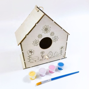 לא צבועים מלאכה לא צבועים מעור ציפור עץ בית לציפור לילדים קישוט חינוכי - Product Image 1