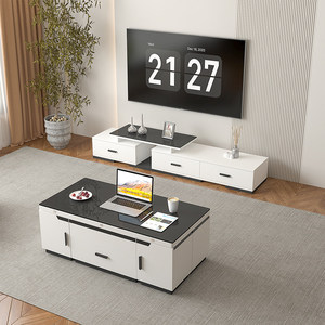 Tavolo da Caffè <span class=keywords><strong>e</strong></span> Pranzo 2-in-1 Sollevabile ed Estensibile, Pieghevole <span class=keywords><strong>e</strong></span> Mobile, Decorativo in Legno <span class=keywords><strong>e</strong></span> Vetro, Minimalista per Case Piccole - Product Image 3