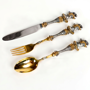 Ensemble de couverts élégants bicolores plaqués, couteau, fourchette, cuillère, design royal, couverts en métal durables, vaisselle de mariage - Product Image 1