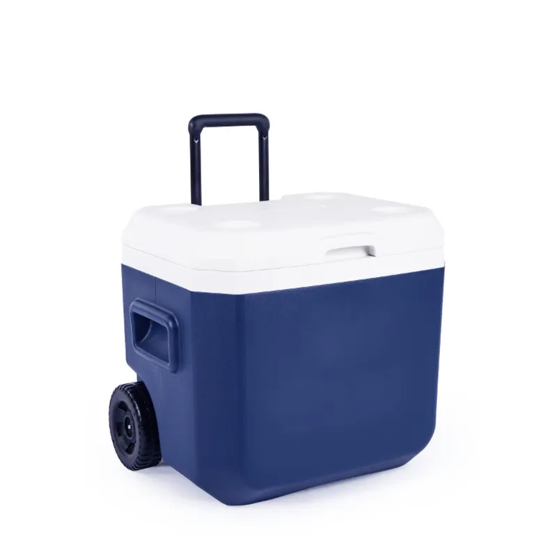 PP malzeme ve büyük kutular gıda kullanımı plastik arabası buz göğüs soğutucusu kutusu tekerlekli 52L serin tutmak için
