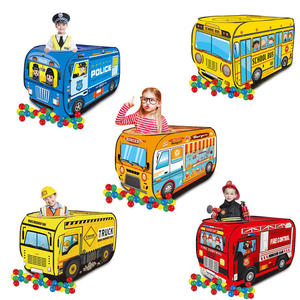 Tente de jeu pour enfants à 5 thèmes avec piscine à balles de 50 balles, design camion de police, camion de pompiers, hamburger, autobus scolaire, maison de jeu intérieure et extérieure - Product Image 1