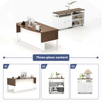 Bureau de direction de luxe en forme de L avec étagère à 3 niveaux, 2 tiroirs et armoire latérale à 1 porte pour table de direction de PDG