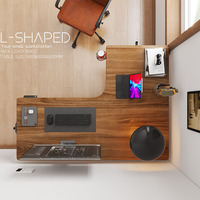 Bureau debout ergonomique en L moderne, modulaire, en bois et métal, électrique, réglable en hauteur sur 2 niveaux, avec assemblage facile