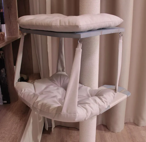 Wooden Floor to Ceiling 4-tier Tower <strong>Cat</strong> <strong>Climbing</strong> Post Wooden <strong>Frame</strong> <strong>Cat</strong> Shelf Adjustable Height <strong>Cat</strong> Tree with 2 Beds &amp; Hammock - Product Image 2