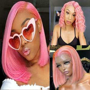 Cheveux humains brésiliens Remy courts de 8 pouces, 13x4, double trame, sans colle, avec baby hair, rose, pour perruques, HD transparent - Product Image 4