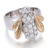 Bague unisexe en or massif avec diamant de laboratoire de forme ovale vintage certifié IGI, forme d'insecte, vente chaude