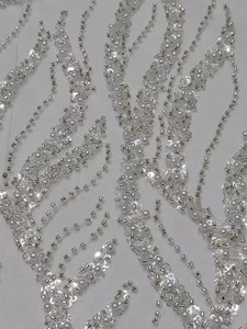 Ancho 125 cm oro brillante lentejuelas bordado cuentas malla nigeriana tela pesada tul encaje tela para vestido de novia - Product Image 6