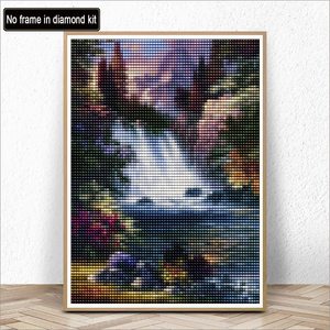 Decoración de pared para el hogar, <span class=keywords><strong>pintura</strong></span> de porcelana de cristal, paisaje, <span class=keywords><strong>mosaico</strong></span> de montaña, cascada, diamante - Product Image 2