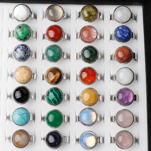 Anillos Ajustables de Acero Inoxidable para Mujer, con Incrustaciones de Cuarzo Rosa y Amatista, Joyería con Cabujón de Piedras Preciosas Naturales - Product Image 1
