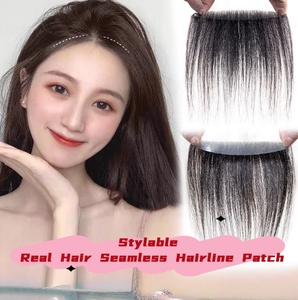 Pezzo Frontale in PU Invisibile per <span class=keywords><strong>Uomo</strong></span>, con Capelli Umani Indiani Remy dall'Aspetto Naturale, per Riparazione della Linea Frontale, con Base Ultra Sottile, Destro - Product Image 2