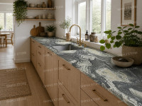 Dalles de marbre naturel poli Cipollino-Ondulato Rosso SH STONE pour comptoirs, plans de travail, murs et sols sur mesure, design et décoration
