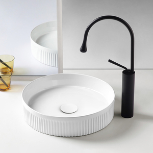 Lavabo en céramique blanc à poser sur comptoir, design fin et moderne pour salle <span class=keywords><strong>de</strong></span> bain - Product Image 1
