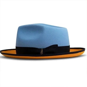 Blue <b>Fedora</b> <b>Hat</b> Wool Blend Gentleman Bow Tie Brim <b>Hat</b> Dress Accessory for Casual Party Travel - Product Image 1