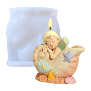 Moule en silicone pour bébé conque 3D fait à la main ornements en résine de gypse ange endormi pour bougie d'aromathérapie et outils de gâteau à la maison - Product Image 1