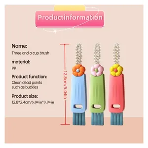 Brosse de nettoyage multifonctionnelle 3-en-1 pour couvercles de tasses, fentes et espaces étroits de bouteilles - Product Image 4