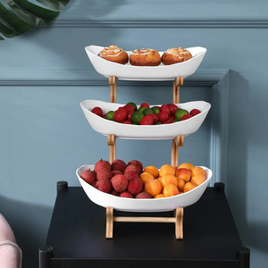 Table <strong>Plates</strong> Dinnerware Kitchen Fruit Bowl with Floors Partitioned Candy Cake Trays <strong>Wooden</strong> Tableware Dishes - Product Image 6