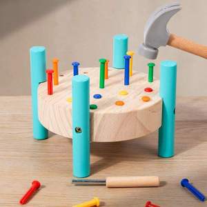 Juguete Educativo de Madera 3D Creativo para Niños, Mesa de Golpes con Clavos, Juguete de Martillar para Preescolar - Product Image 1