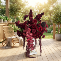 Centre de table floral artificiel Orchidée Bourgogne, chemin de table en fleurs de soie Amarante rouge vin pour la décoration de table de banquet de mariage