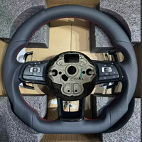 Volant de course à fond plat personnalisé pour Volkswagen Golf MK8 MK6 MK5 MK7 R avec cuir perforé et surpiqûres décoratives rouges