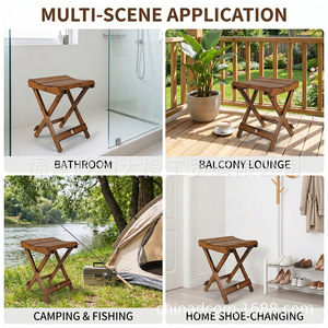 Big Orange Bamboo <b>Folding</b> <b>Stool</b> 34.5x33.3x43.4cm Portable Outdoor Camping Fishing Travel Shower Seat - Product Image 4