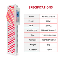 REDSKY AD-T1000 Appareil de Thérapie Infrarouge Professionnel et Domestique sur Pied 660nm 850nm 1000W, Panneau de Thérapie par Lumière Rouge à 200 LED pour le Corps