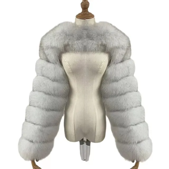Mantel bulu musim dingin dan musim gugur wanita, grosir leher O dan lengan panjang 4xl ukuran besar mantel bulu rubah 2023