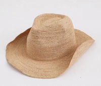 Chapeau de cow-boy en raphia mince portable de luxe avec fil de paille sur le bord réglable Crochet à la main