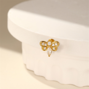 1.2x8mm Flat Back 18K <b>Gold</b> Plated 925 Silver 5A Zircon Bee Helix <b>Tragus</b> Cartilage <b>Piercing</b> Jewelry - Product Image 3