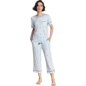 Conjunto de Pijama de Bambú y Viscosa para Mujer, Personalizado, Camiseta de Manga Corta y Pantalones Capri, 2 Piezas - Product Image 4