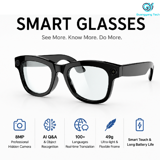 M01 Pro Smart Glasses 800W Camera AI Real-Time Translation Touch Control IP54 Waterproof Dual Camera Image Stabilization